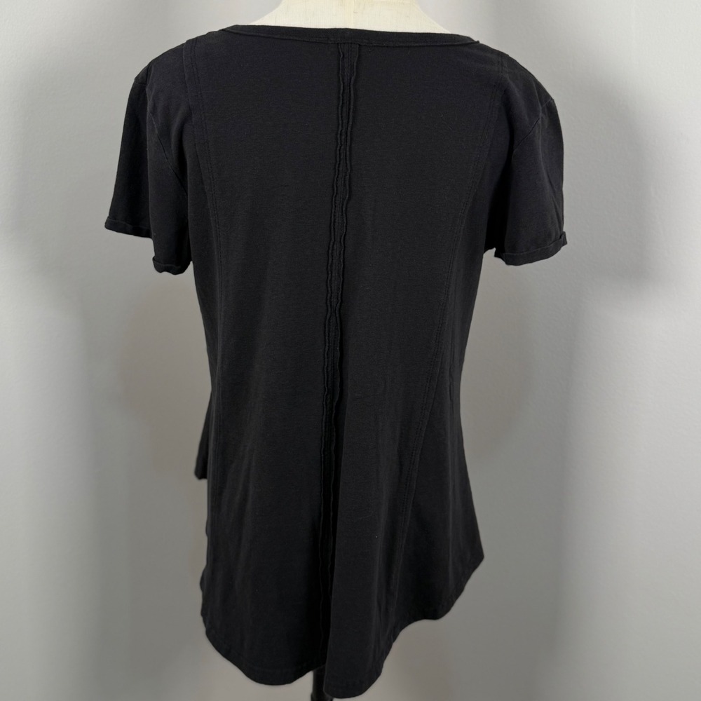 Womens Black S/M Exposed Seam V Neck Casual Grunge Goth Loungewear Neutral Basic - Picture 2 of 7